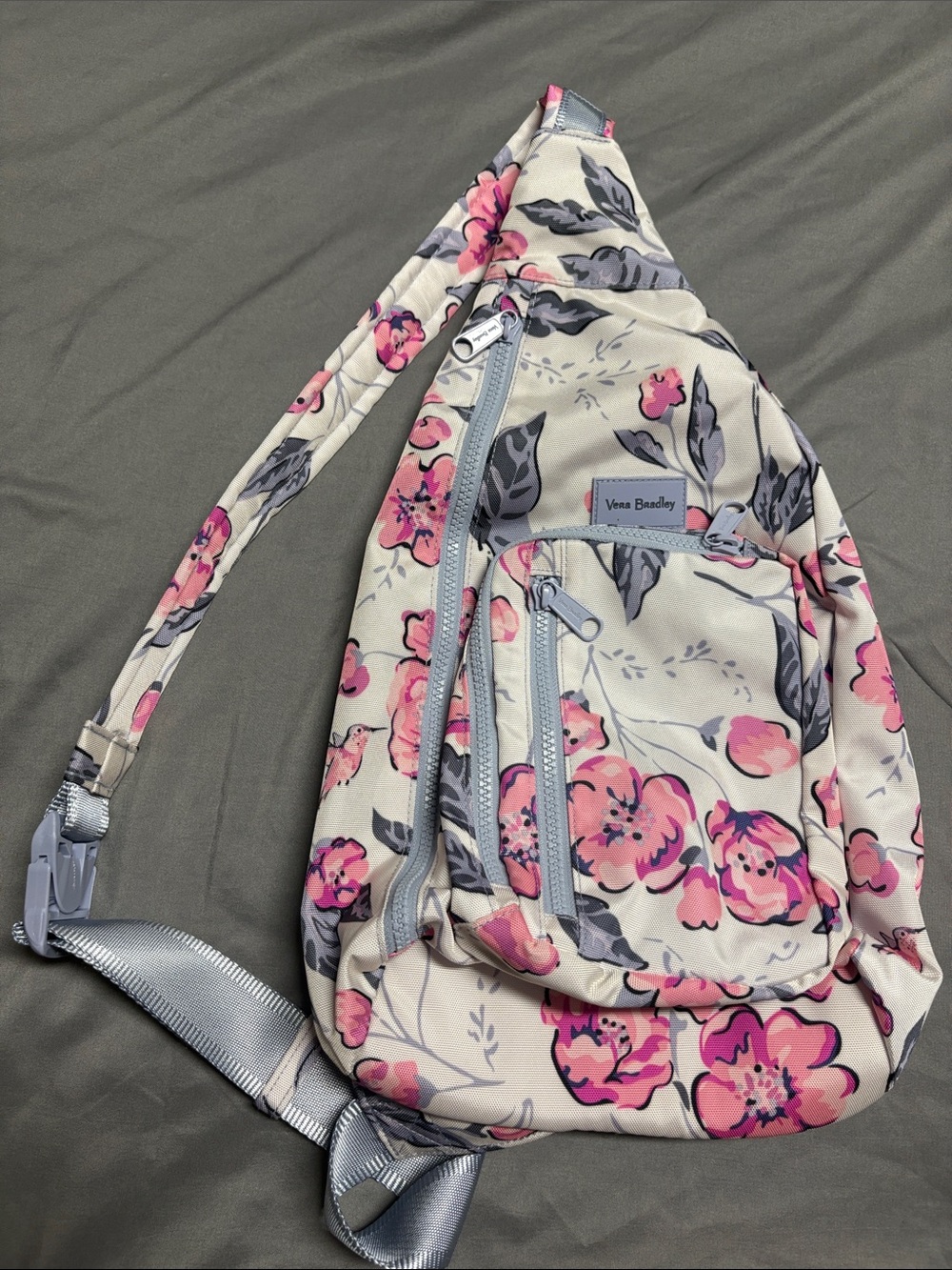Vera Bradley light blue Crossbody Sling with Pink Floral Print